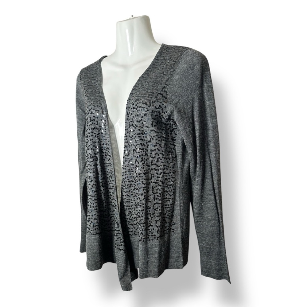 HOLIDAY ready NWT Cassis Gray Sequin Women's open sweater cardigan medium